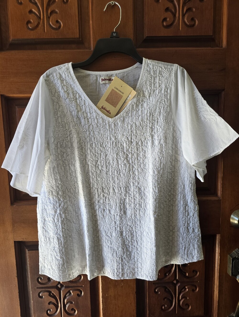 New Fabindia Chicankari White Embroidered V-Neck Tunic Top. With Tags